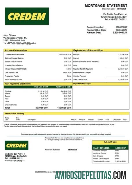 realista Itália Credito Emiliano Declaração de hipoteca Word e modelo PDF